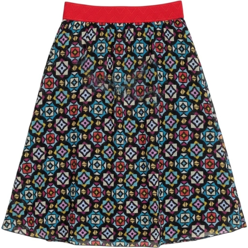 LuLaRoe Lola Skirt Women Small Red Geometric Chiffon Midi A-Line Elastic Waist